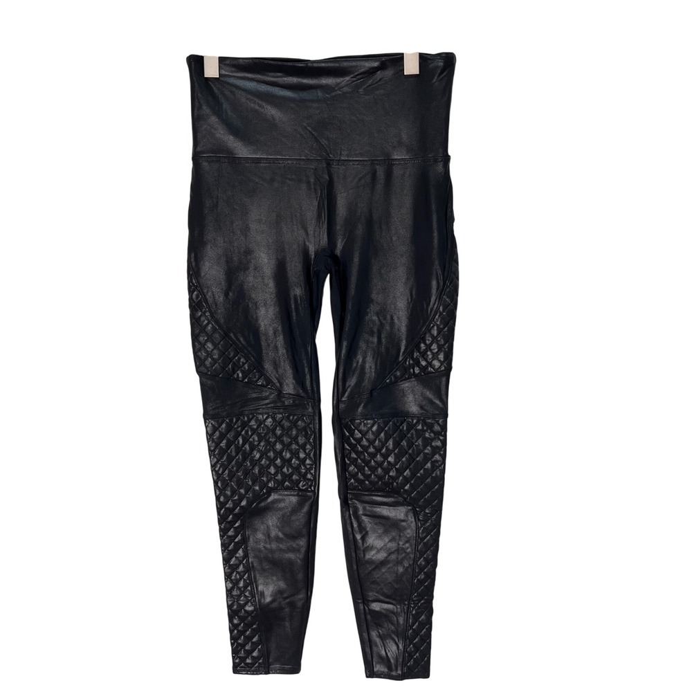Spanx Faux Leather Quilted Moto Leggings Women's XL High Waisted compression